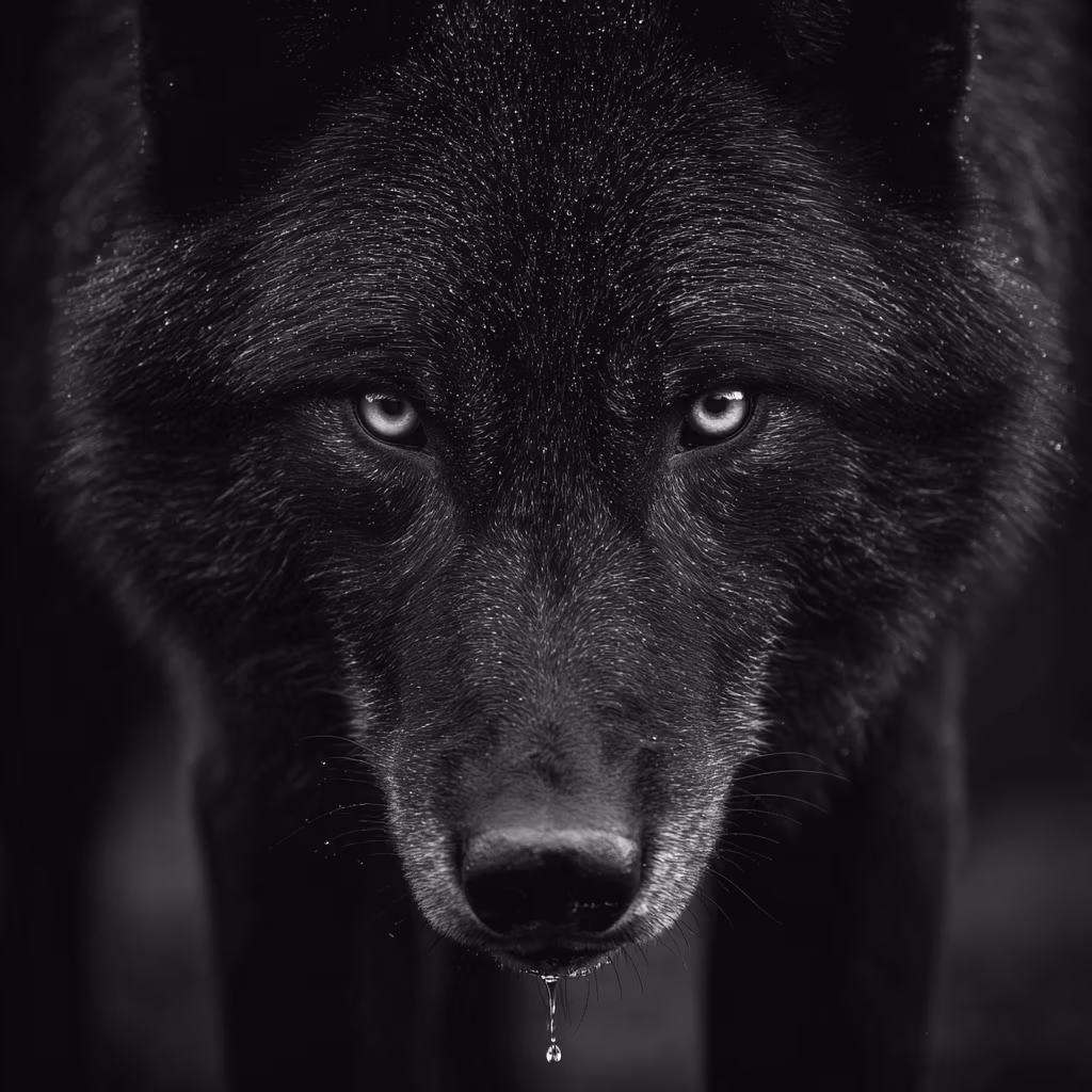 macro photography by Nathan Wirth, details, lighting, black wolf, nature