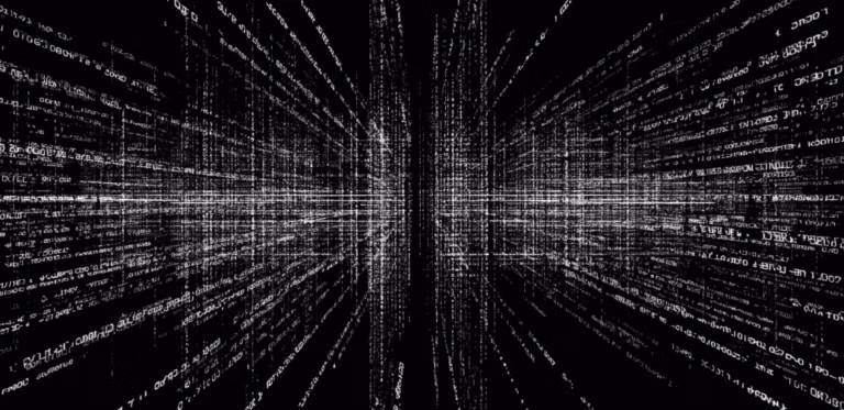 black and white code command text fills the void in a matrix